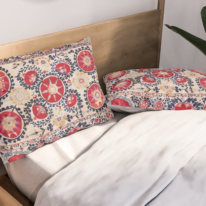 Shakhrisyabz Suzani Southwest Uzbekistan Embroidery Print Pillow Sham Gallery Image 2