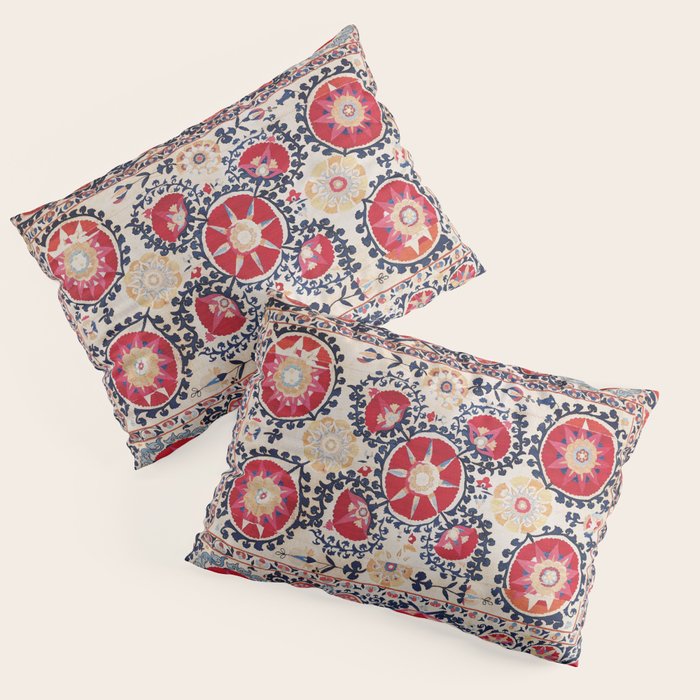 Shakhrisyabz Suzani Southwest Uzbekistan Embroidery Print Pillow Sham Gallery Image 1