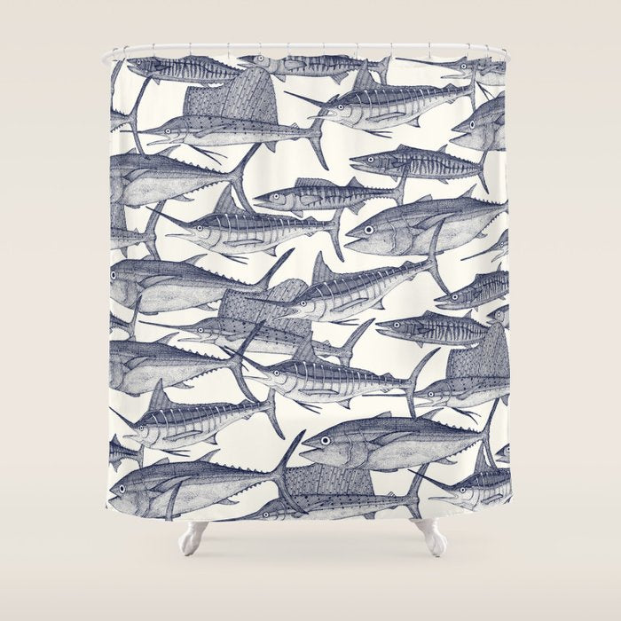 Atlantic fish blue Shower Curtain Gallery Image 1