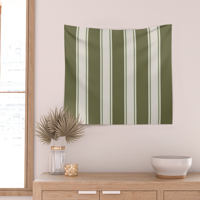 Olive Green Striped - Cozy Heirloom Wall Tapestry Gallery Image 2