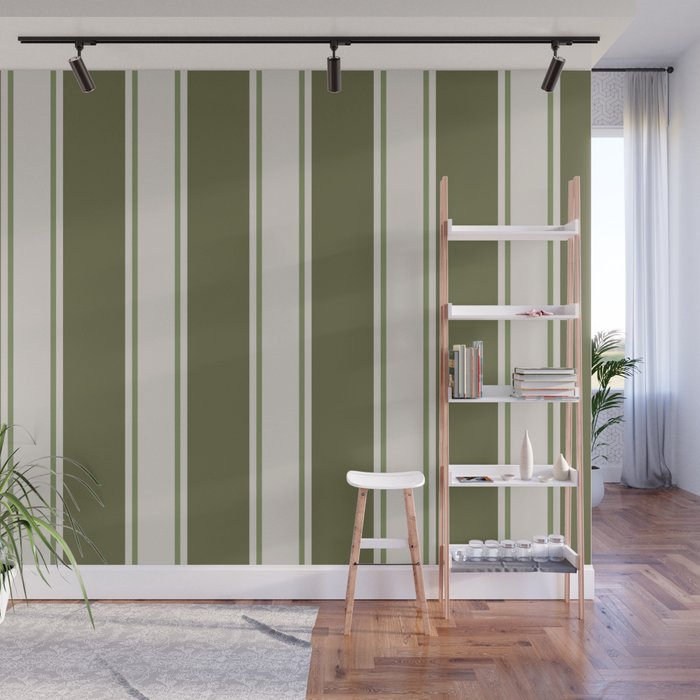 Olive Green Striped - Cozy Heirloom Wall Mural Gallery Image 1
