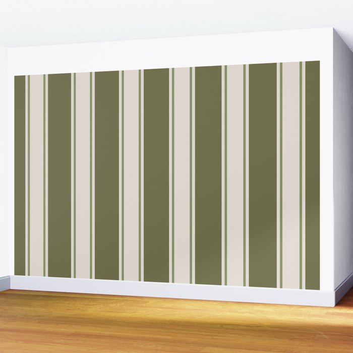 Olive Green Striped - Cozy Heirloom Wall Mural Gallery Image 2
