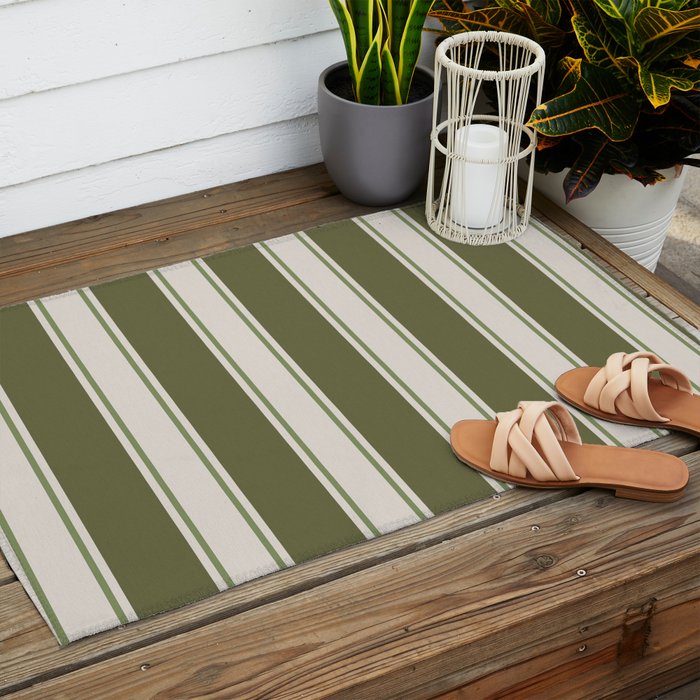 Olive Green Striped - Cozy Heirloom Outdoor Rug Gallery Image 2