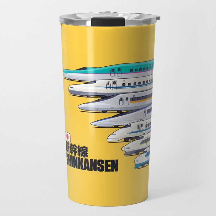 Shinkansen Bullet Train Evolution - Yellow Travel Mug Gallery Image 1