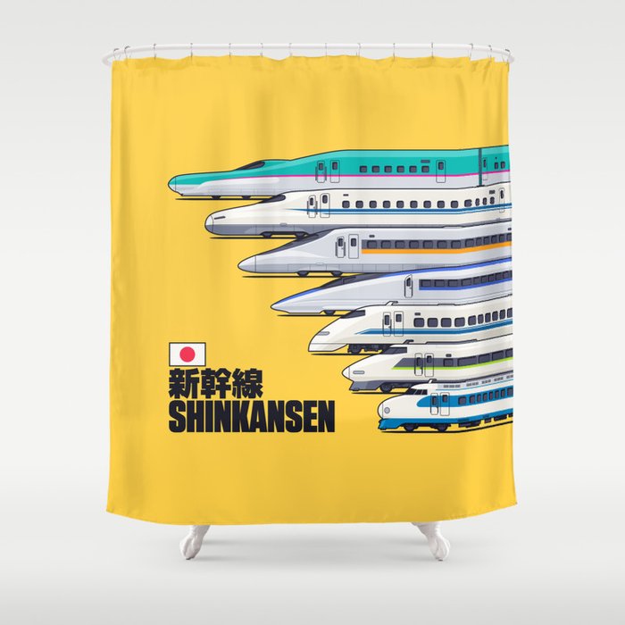 Shinkansen Bullet Train Evolution - Yellow Shower Curtain Gallery Image 1