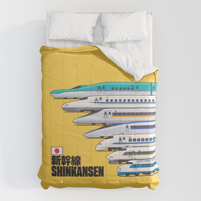 Shinkansen Bullet Train Evolution - Yellow Comforter Gallery Image 6