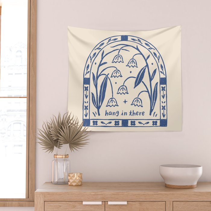 Hang in There - Block Print Bluebells Wall Tapestry Gallery Image 2