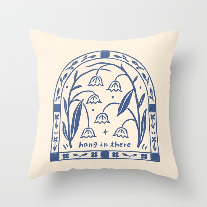 Hang in There - Block Print Bluebells Throw Pillow Gallery Image 1