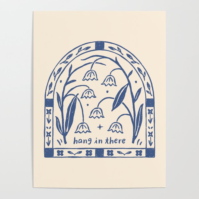 Hang in There - Block Print Bluebells Poster Gallery Image 1