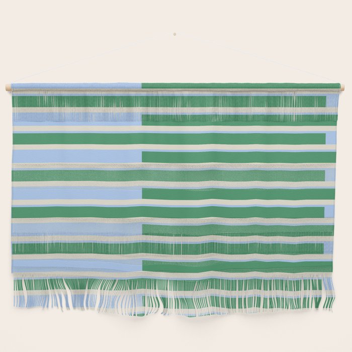 Minimalist Striped Pattern in Blue and Green Wall Hanging Gallery Image 1