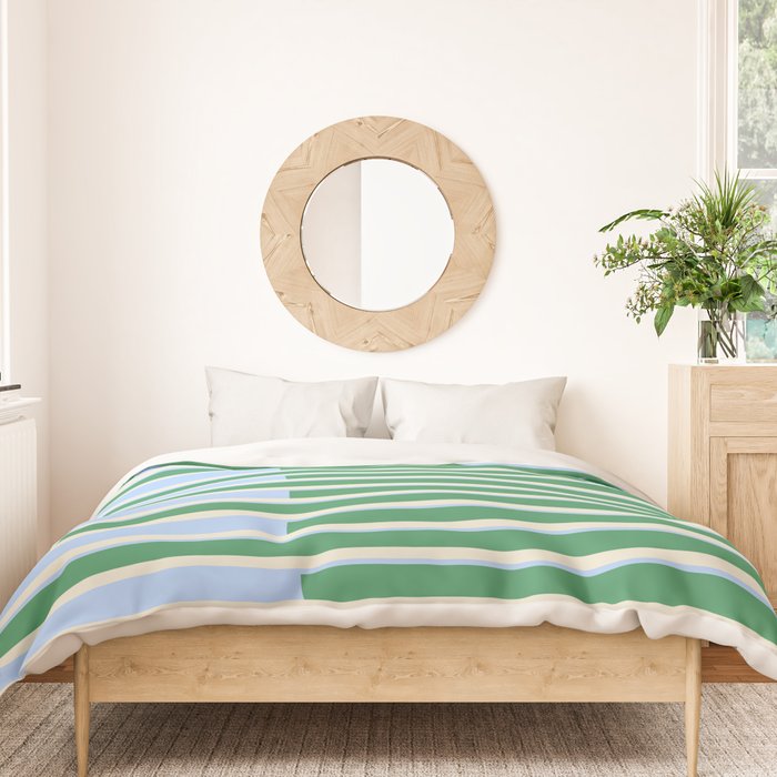 Minimalist Striped Pattern in Blue and Green Duvet Cover Gallery Image 3