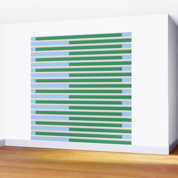 Minimalist Striped Pattern in Blue and Green Wall Mural Gallery Image 2