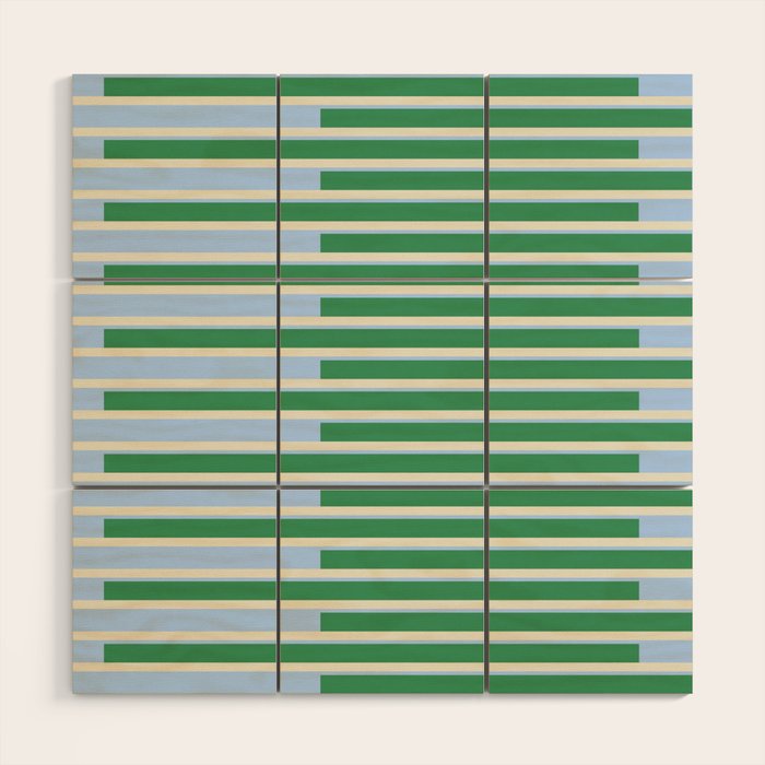 Minimalist Striped Pattern in Blue and Green Wood Wall Art Gallery Image 1