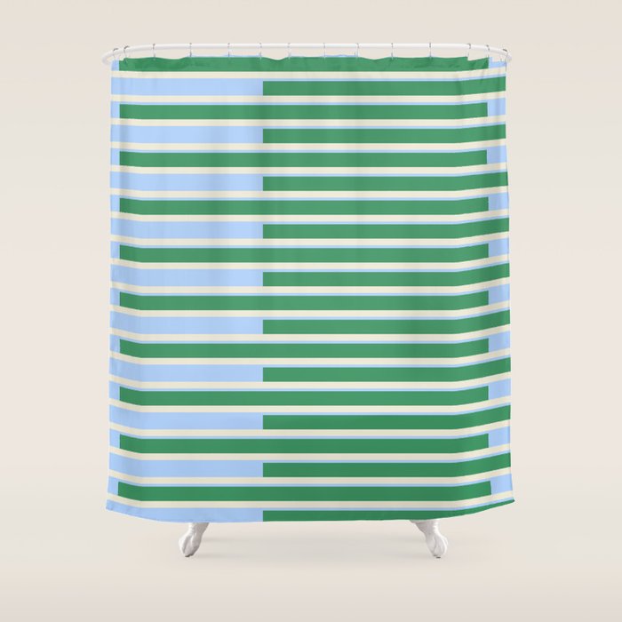 Minimalist Striped Pattern in Blue and Green Shower Curtain Gallery Image 1