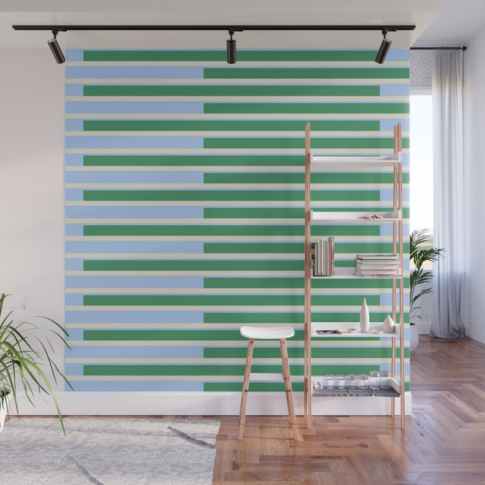 Minimalist Striped Pattern in Blue and Green Wall Mural Gallery Image 1