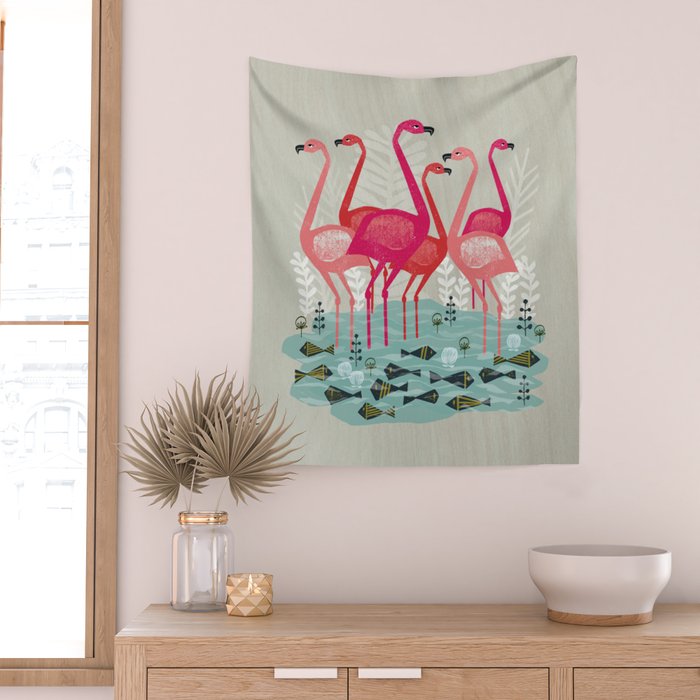 Flamingos by Andrea Lauren  Wall Tapestry Gallery Image 2