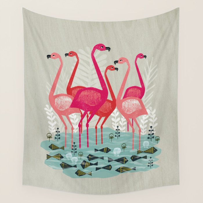 Flamingos by Andrea Lauren  Wall Tapestry Gallery Image 4