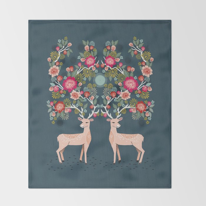 Deer with Flowers by Andrea Lauren  Throw Blanket Gallery Image 2