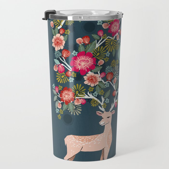 Deer with Flowers by Andrea Lauren  Travel Mug Gallery Image 3