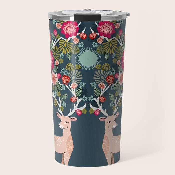 Deer with Flowers by Andrea Lauren  Travel Mug Gallery Image 1