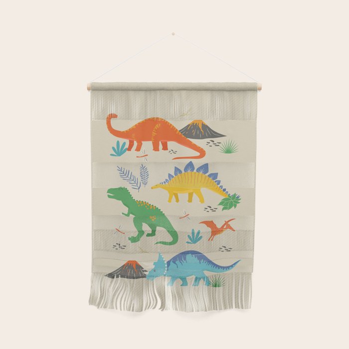 Jurassic Dinosaurs in Primary Colors Wall Hanging Gallery Image 1