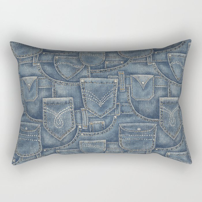 Jean Pockets - medium denim blue Rectangular Pillow Gallery Image 2