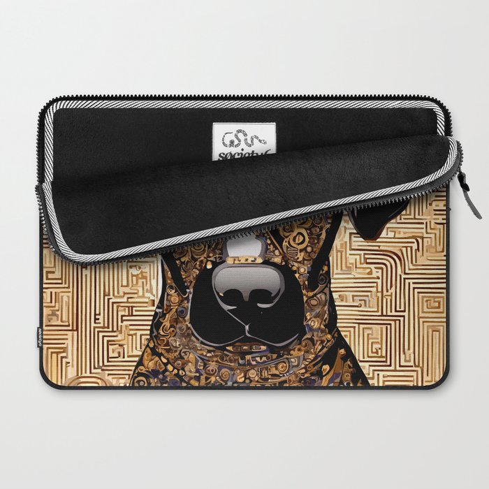 Black and Gold Klimt Dog with Geometric Pattern Laptop Sleeve Gallery Image 2