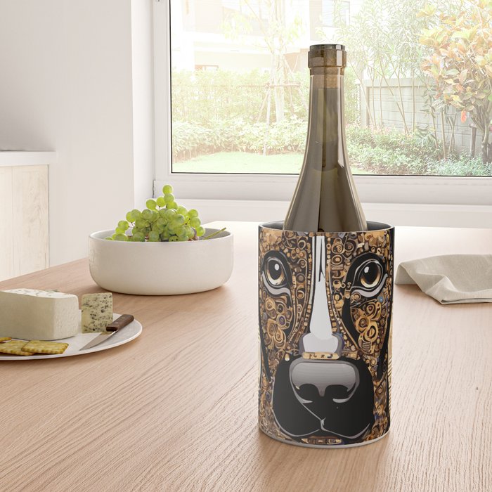 Black and Gold Klimt Dog with Geometric Pattern Wine Chiller Gallery Image 4