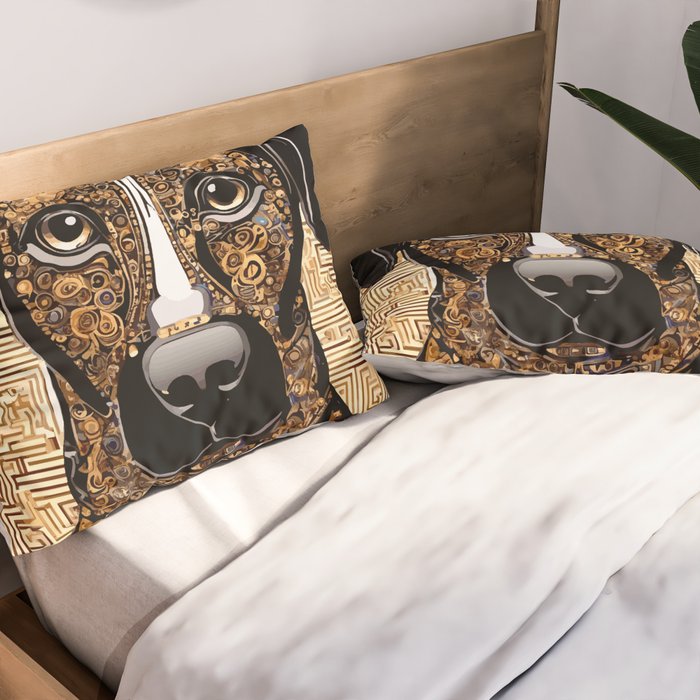Black and Gold Klimt Dog with Geometric Pattern Pillow Sham Gallery Image 2