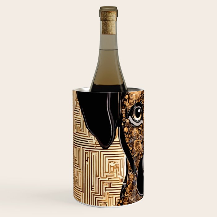 Black and Gold Klimt Dog with Geometric Pattern Wine Chiller Gallery Image 2