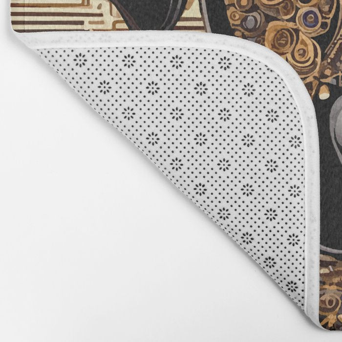 Black and Gold Klimt Dog with Geometric Pattern Bath Mat Gallery Image 2