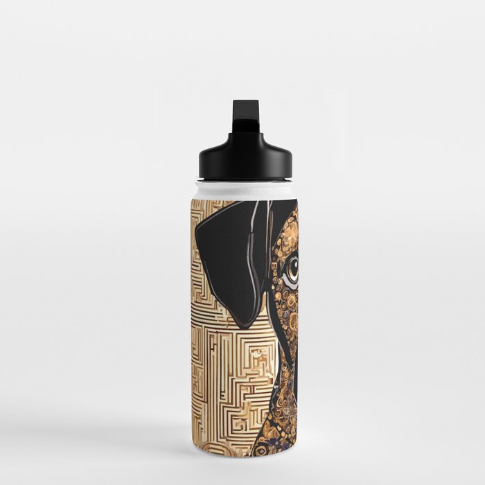 Black and Gold Klimt Dog with Geometric Pattern Water Bottle Gallery Image 3