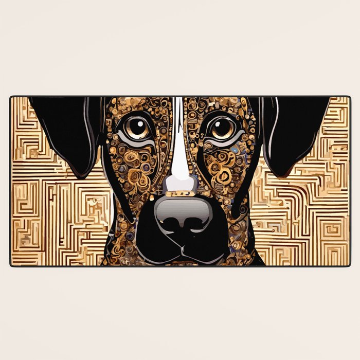 Black and Gold Klimt Dog with Geometric Pattern Desk Mat Gallery Image 3