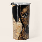 Black and Gold Klimt Dog with Geometric Pattern Travel Mug Gallery Image 3