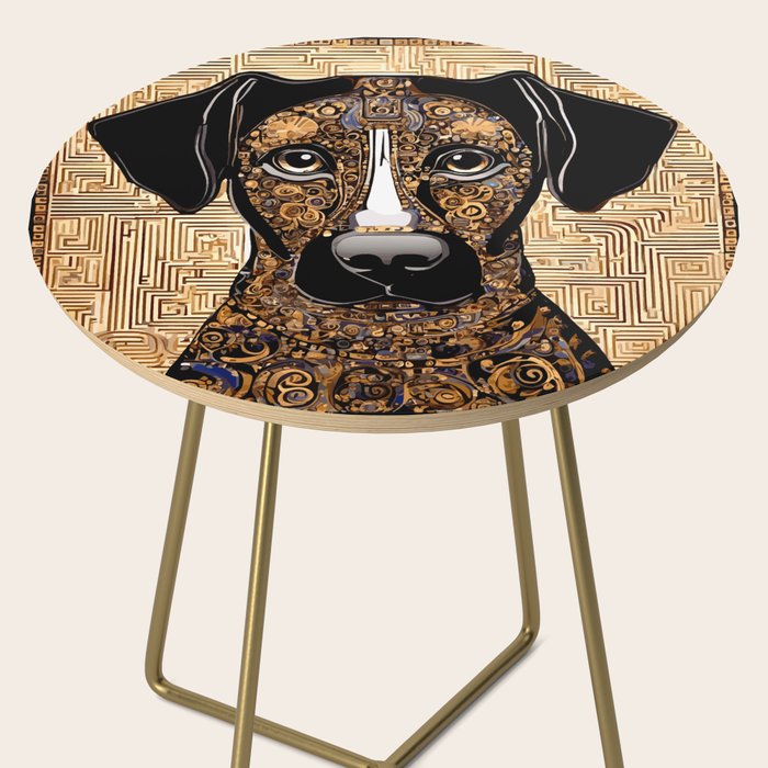 Black and Gold Klimt Dog with Geometric Pattern Side Table Gallery Image 2