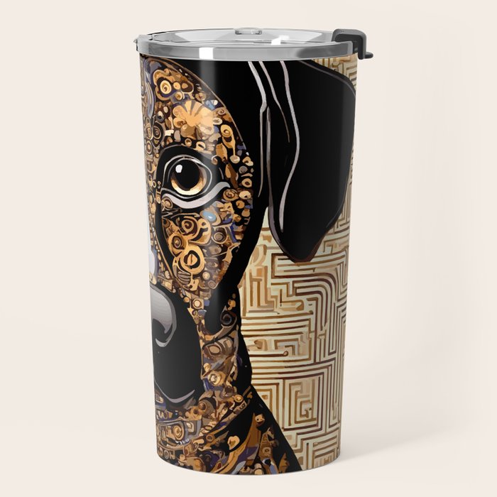 Black and Gold Klimt Dog with Geometric Pattern Travel Mug Gallery Image 2
