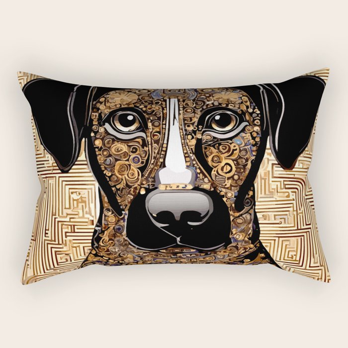 Black and Gold Klimt Dog with Geometric Pattern Rectangular Pillow Gallery Image 2