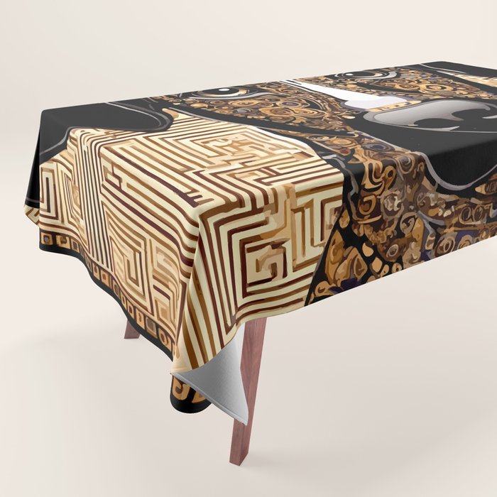 Black and Gold Klimt Dog with Geometric Pattern Tablecloth Gallery Image 1