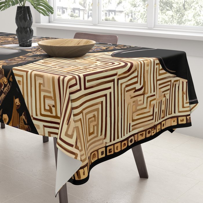 Black and Gold Klimt Dog with Geometric Pattern Tablecloth Gallery Image 3
