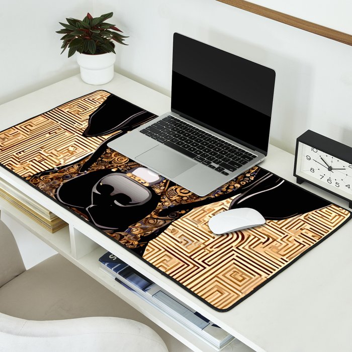 Black and Gold Klimt Dog with Geometric Pattern Desk Mat Gallery Image 2