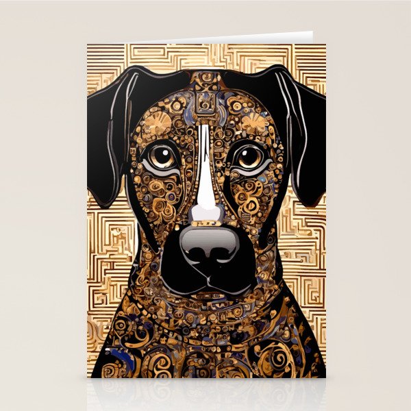 Black and Gold Klimt Dog with Geometric Pattern Stationery Card Gallery Image 1