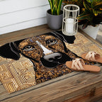 Black and Gold Klimt Dog with Geometric Pattern Outdoor Rug Gallery Image 2