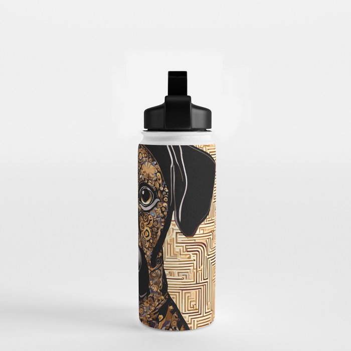 Black and Gold Klimt Dog with Geometric Pattern Water Bottle Gallery Image 2