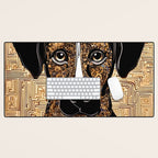 Black and Gold Klimt Dog with Geometric Pattern Desk Mat Gallery Image 1
