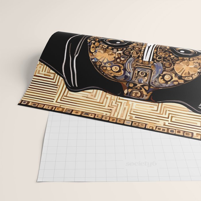 Black and Gold Klimt Dog with Geometric Pattern Wrapping Paper Gallery Image 2
