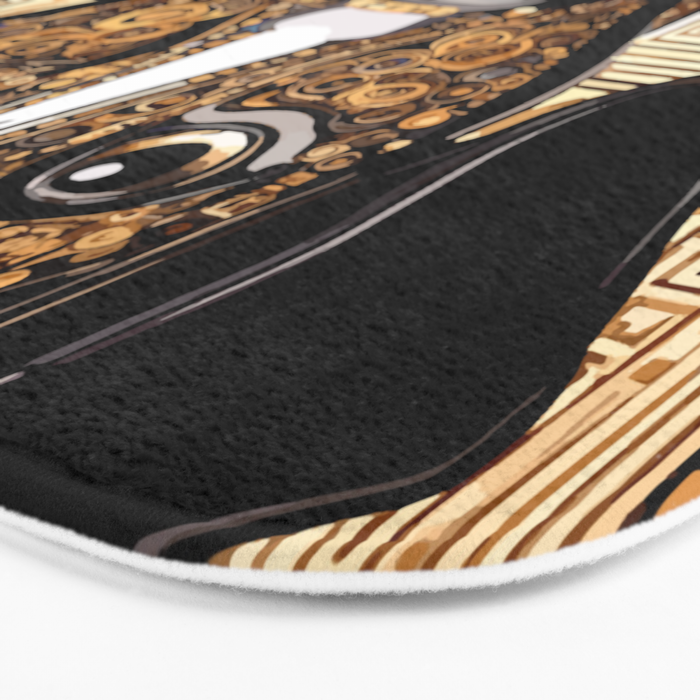 Black and Gold Klimt Dog with Geometric Pattern Bath Mat Gallery Image 3