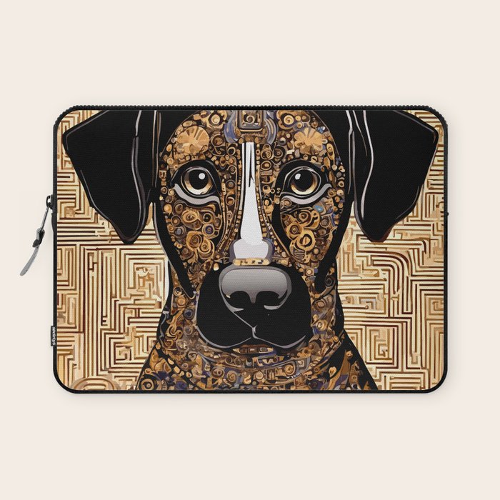 Black and Gold Klimt Dog with Geometric Pattern Laptop Sleeve Gallery Image 1