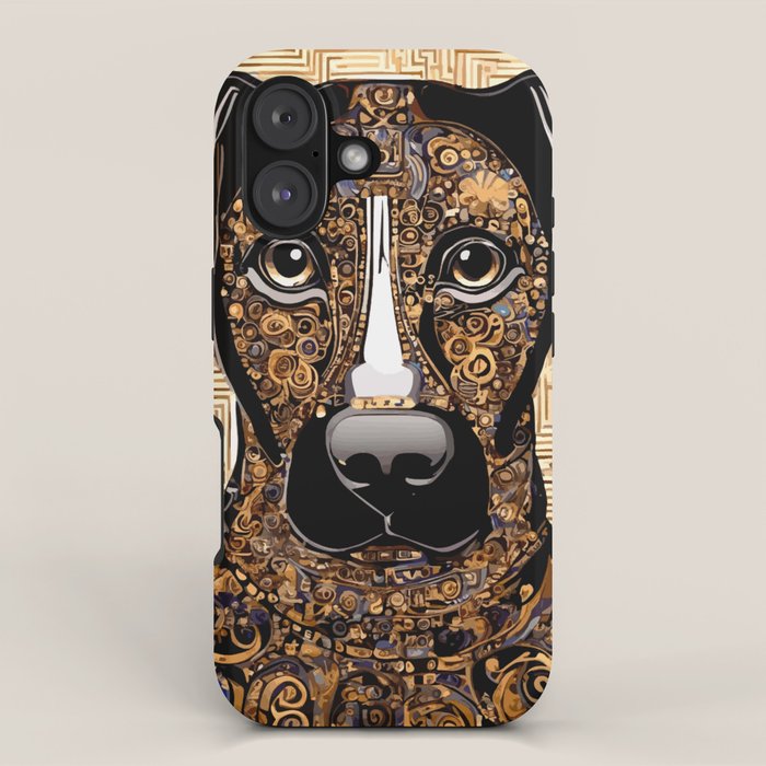 Black and Gold Klimt Dog with Geometric Pattern iPhone Case Gallery Image 1