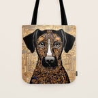 Black and Gold Klimt Dog with Geometric Pattern Tote Bag Gallery Image 1