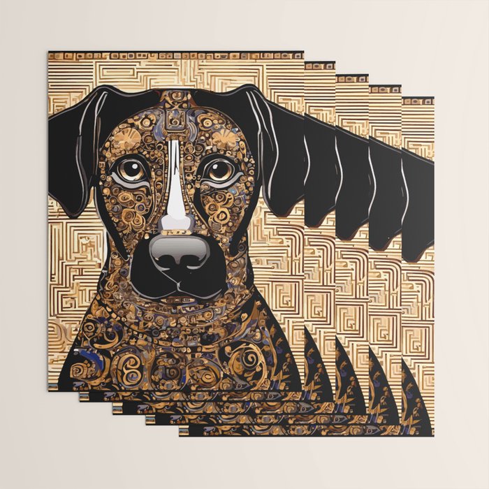 Black and Gold Klimt Dog with Geometric Pattern Wrapping Paper Gallery Image 3